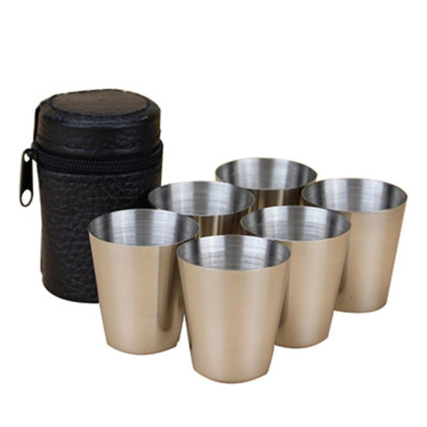 6 pc Stainless Steel Shot Glasses With Case