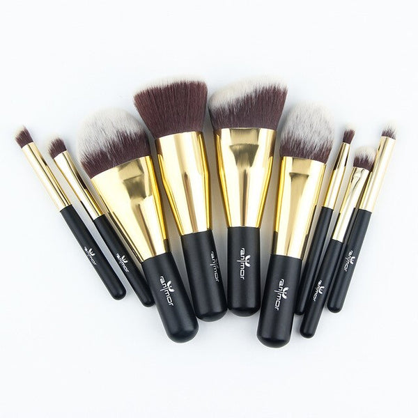 9 pc 5 in Plush Makeup Brushes Set & Cosmetic Bag Travel Kit