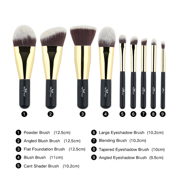 9 pc 5 in Plush Makeup Brushes Set & Cosmetic Bag Travel Kit